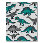 Playful Teal Gray Dinosaur Kids Rug