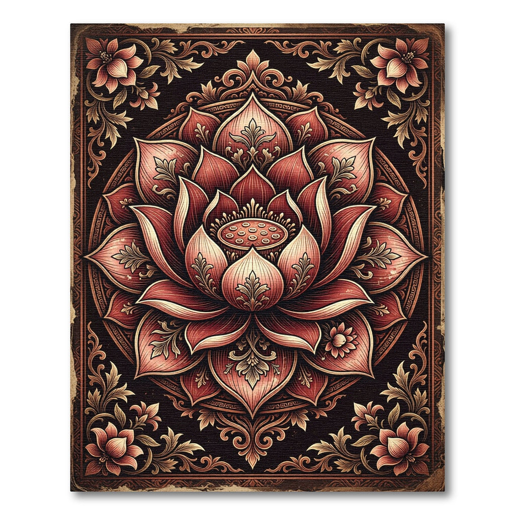 Ornate Crimson Lotus Floral Medallion Rug