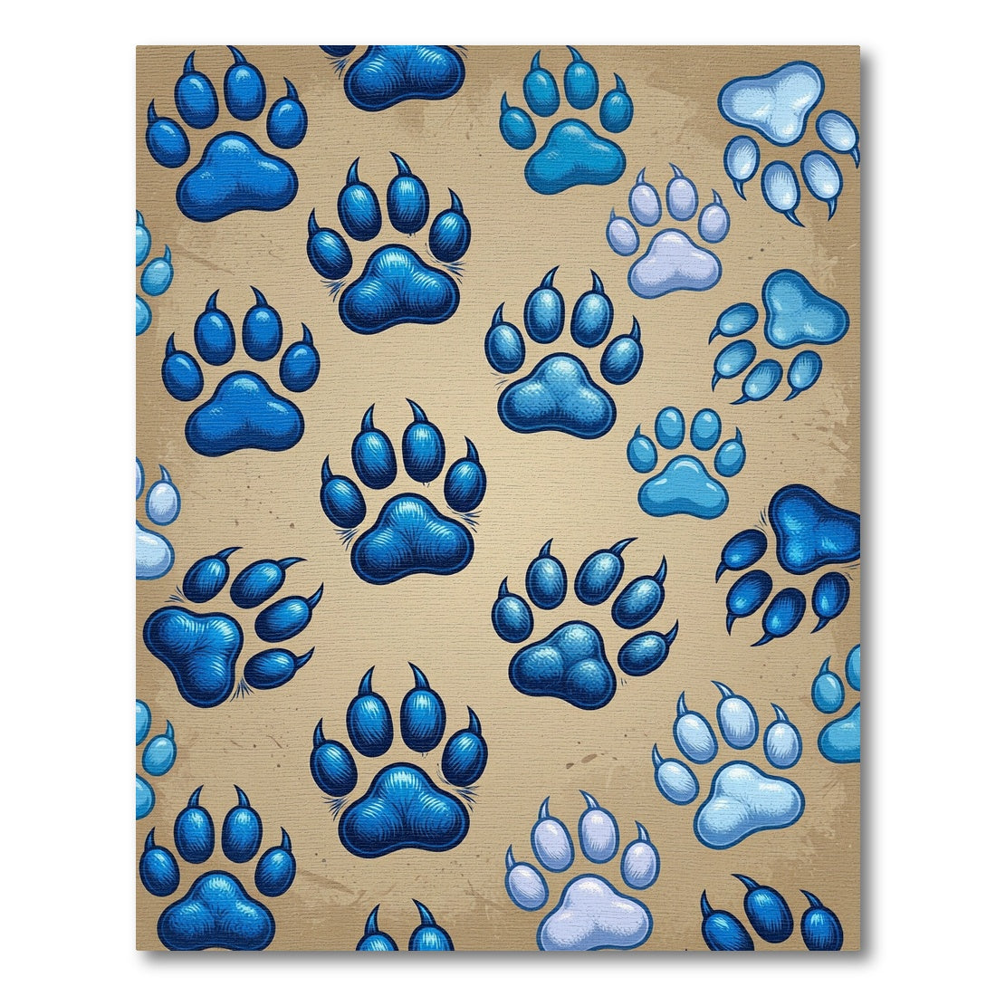 Bold Blue Paw Prints Scattered Rug