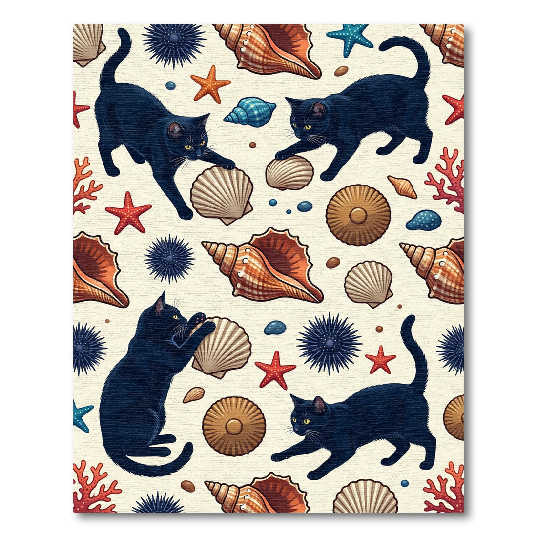 Black Cats Shell Starfish Coral Marine Rug