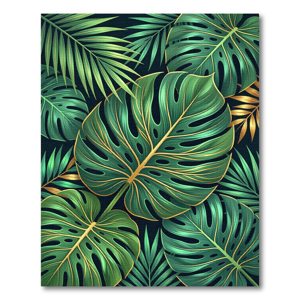 Lush Tropical Green Gold Leaf Rug