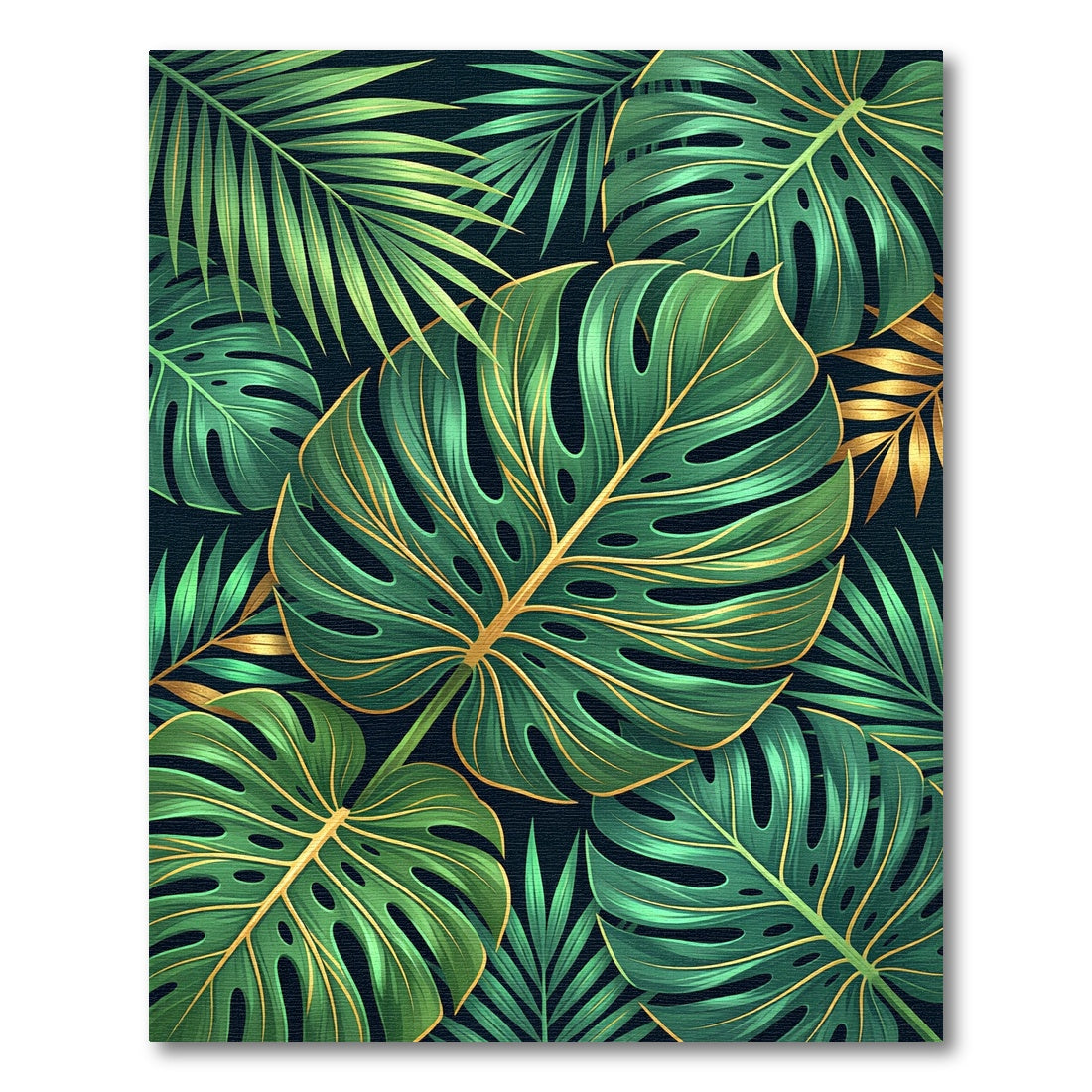 Lush Tropical Green Gold Leaf Rug