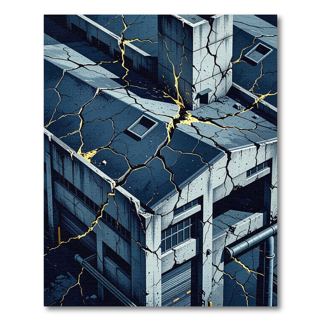 Urban Cracked Concrete Gold Veins Rug