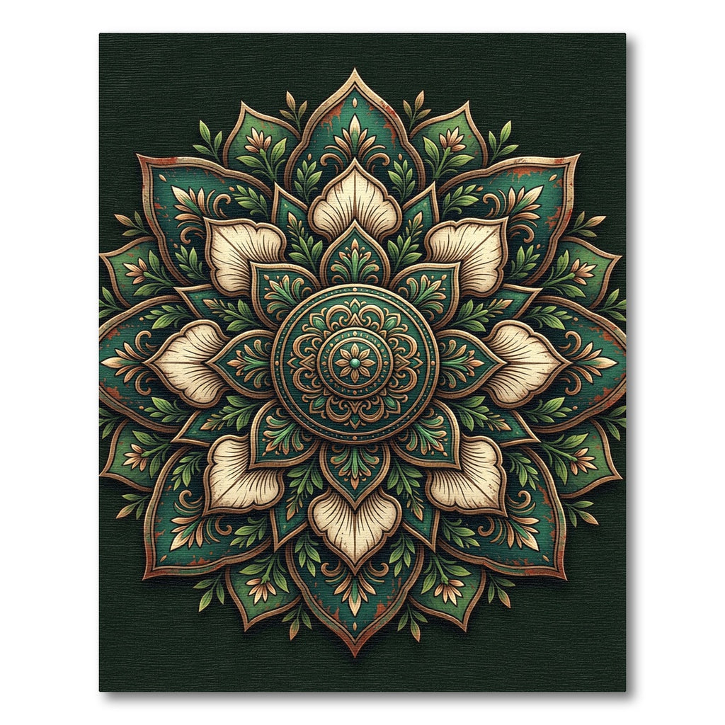 Sage Verdant Floral Lotus Medallion Rug