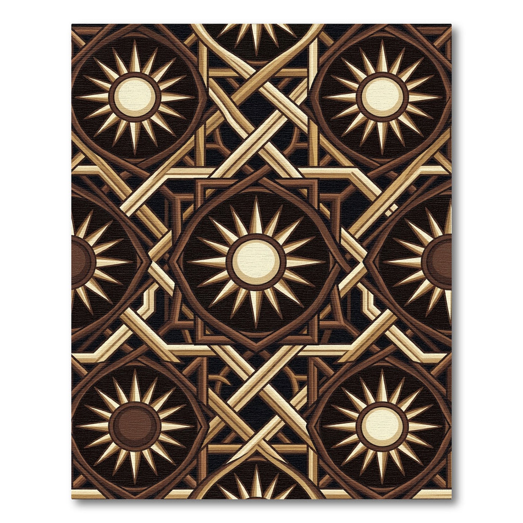Rich Brown Sunburst Geometric Interlace Rug