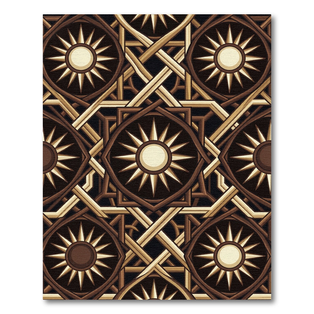 Rich Brown Sunburst Geometric Interlace Rug