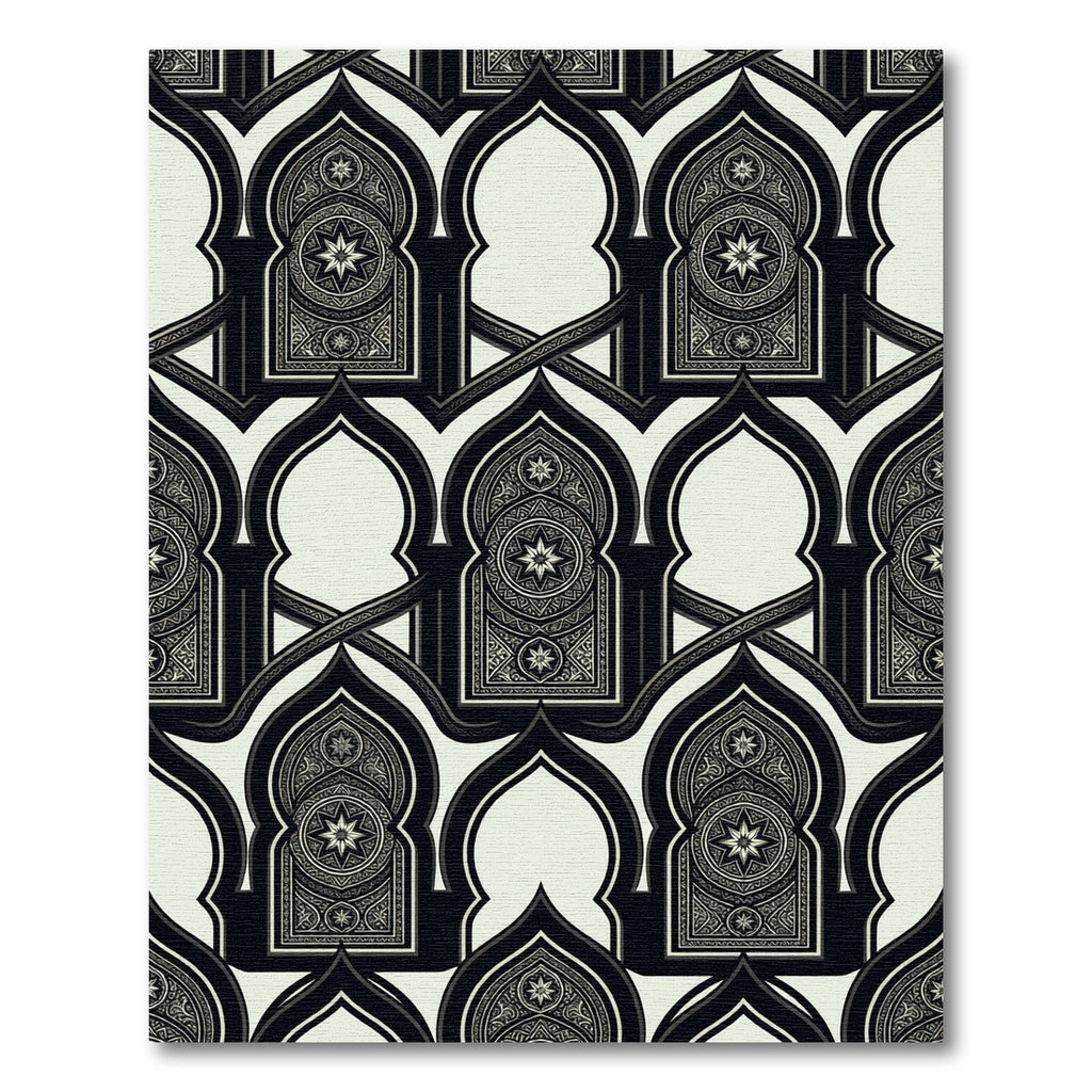 Monochrome Geometric Star Arched Lattice Rug