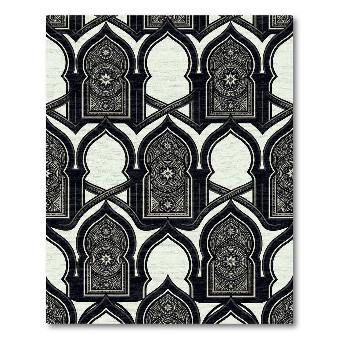 Monochrome Geometric Star Arched Lattice Rug