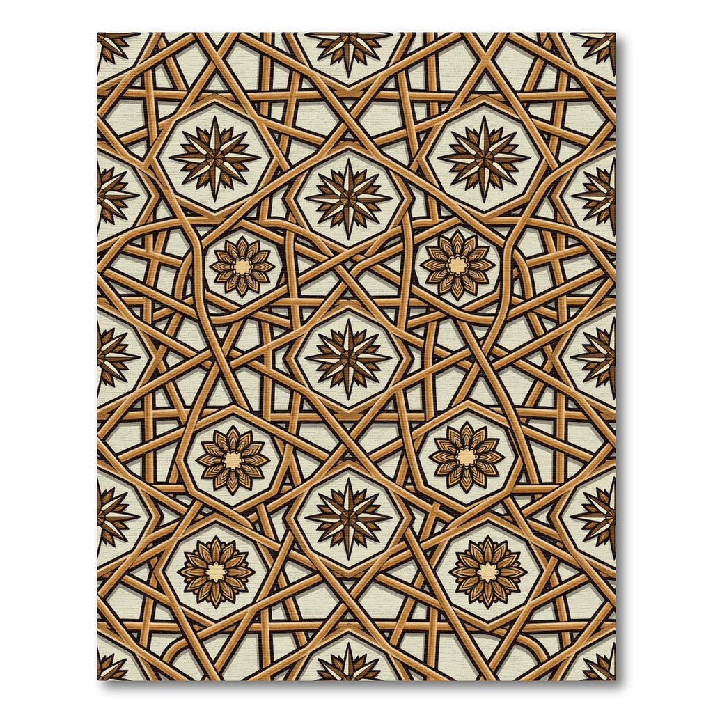 Geometric Gold Interlocking Star Hexagon Rug