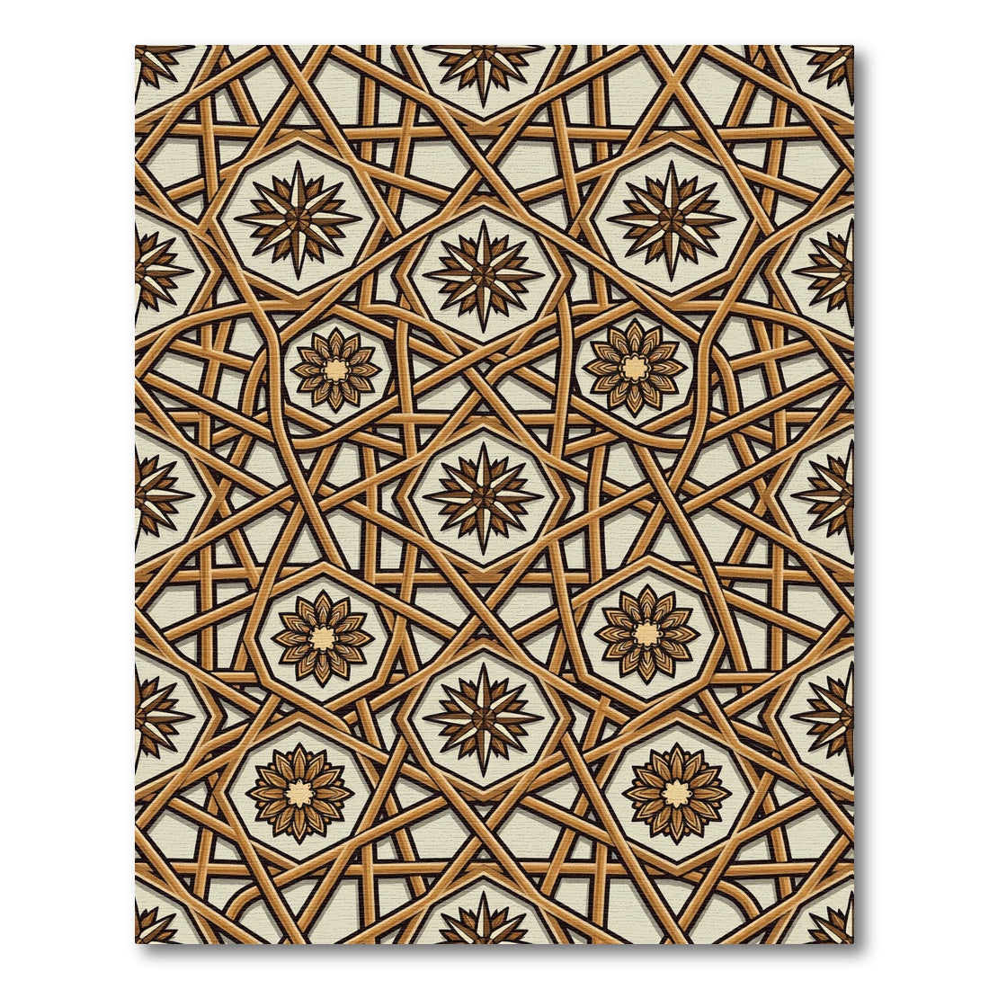 Geometric Gold Interlocking Star Hexagon Rug