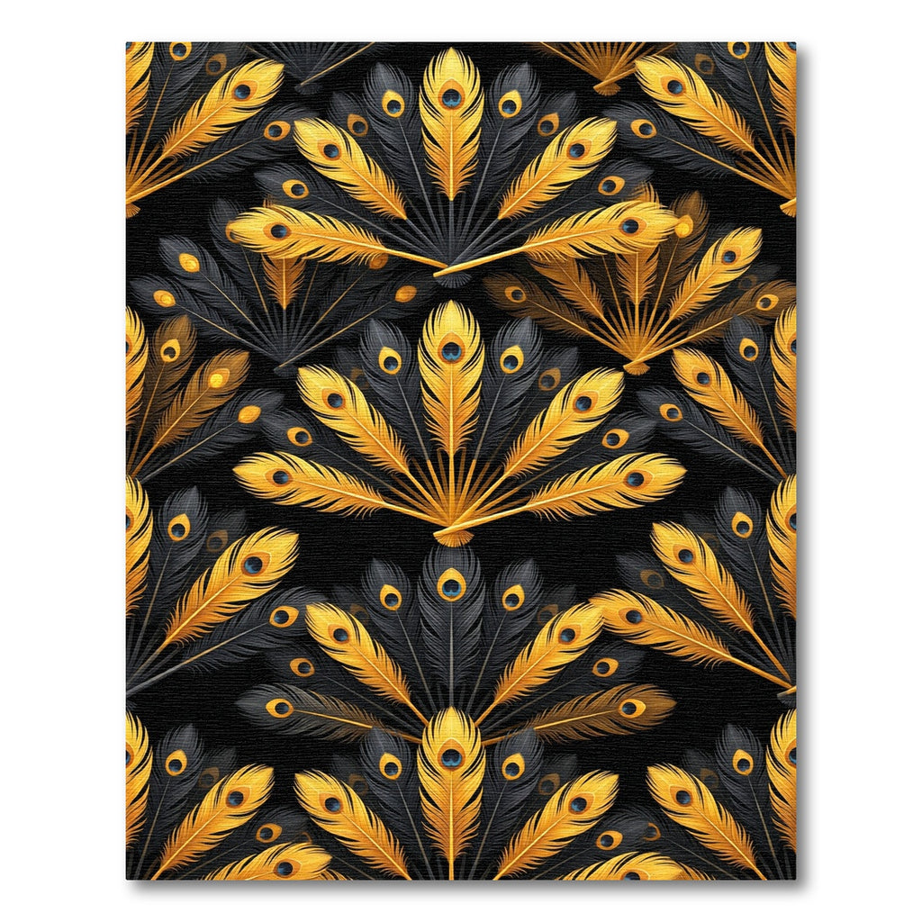 Golden Peacock Plume Fan Art Deco Rug