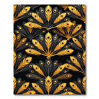 Golden Peacock Plume Fan Art Deco Rug