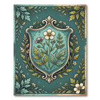 Botanical Floral Crest in Dusty Teal Rug