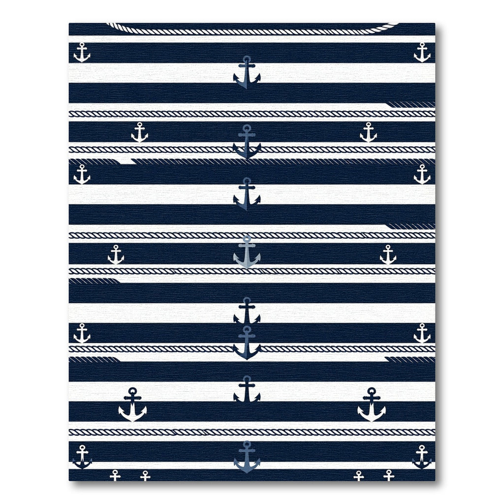 Navy Blue Nautical Striped Anchor Rope Rug