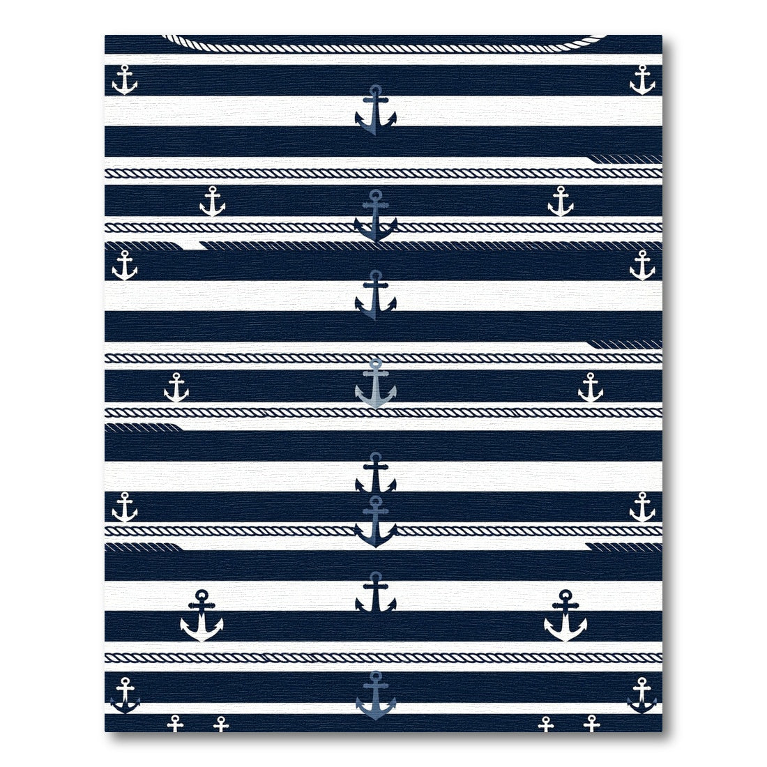 Navy Blue Nautical Striped Anchor Rope Rug
