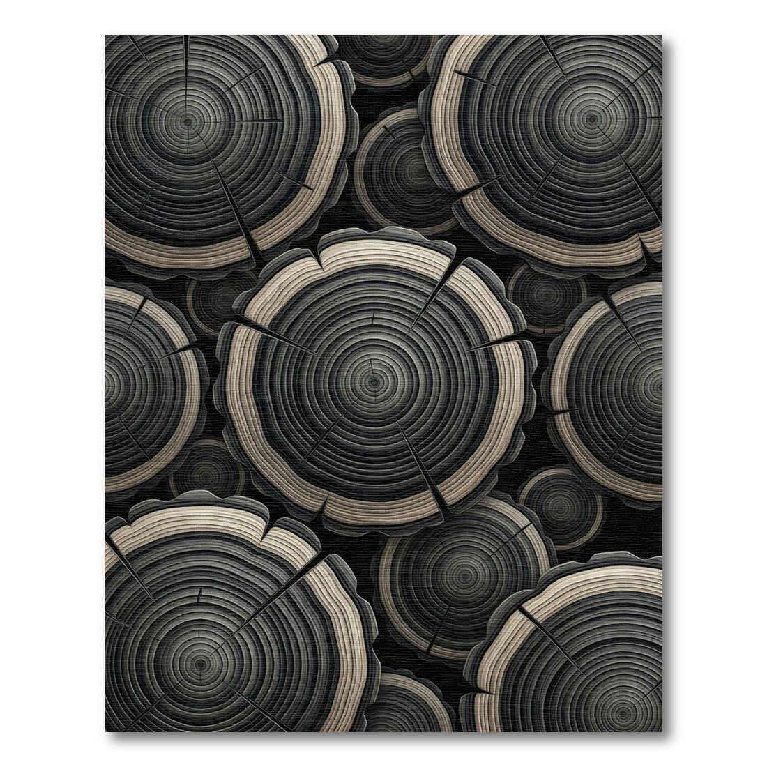 Textured Gray Wood Slice Collage Rug