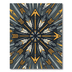 Geometric Arrow Feather Gold Gray Medallion Rug