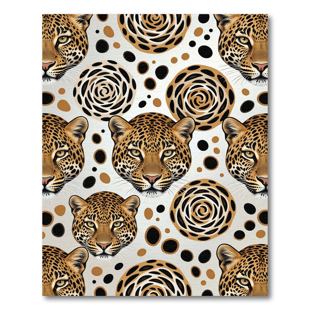 Leopard Faces Swirl Dots Composition Rug