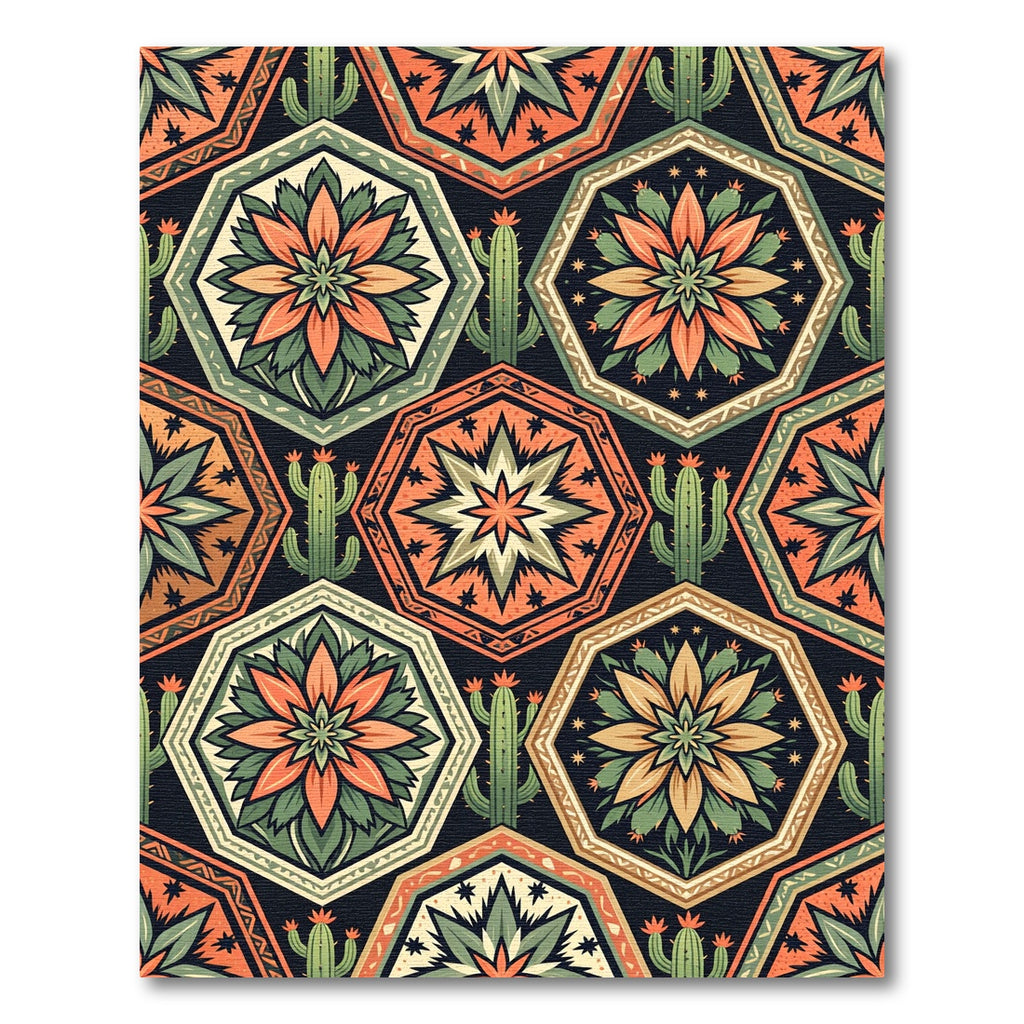 Southwestern Sun Cactus Geometric Medallion Rug