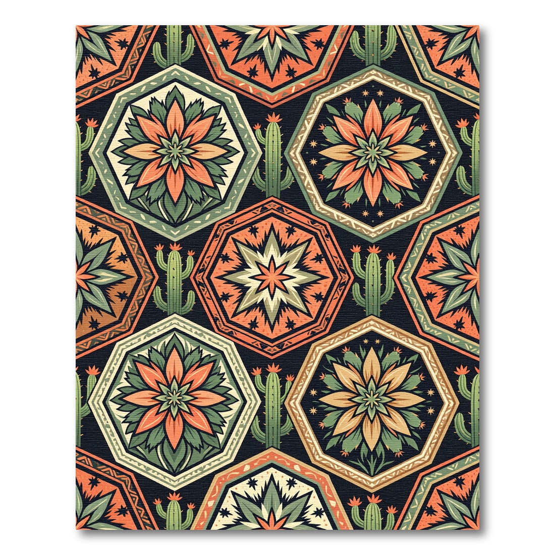 Southwestern Sun Cactus Geometric Medallion Rug