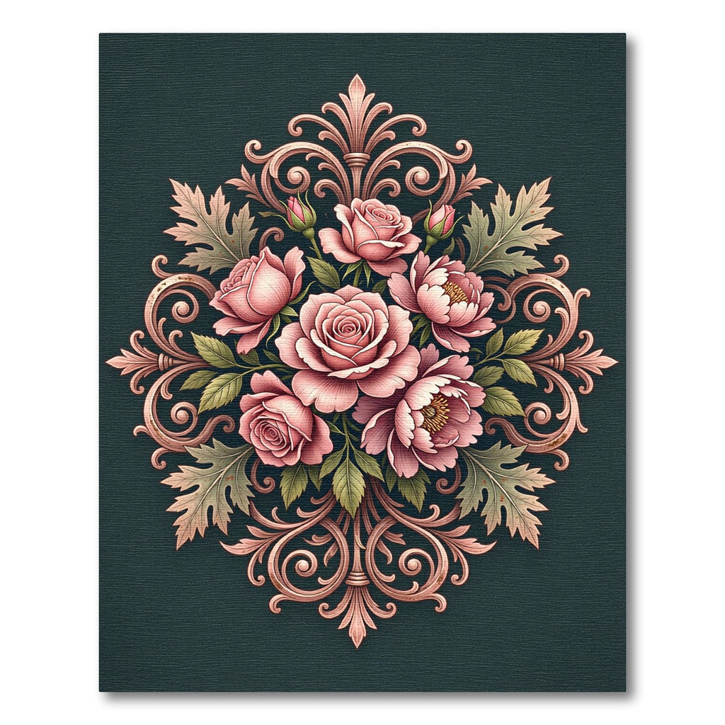 Elegant Blush Rose Baroque Medallion Rug