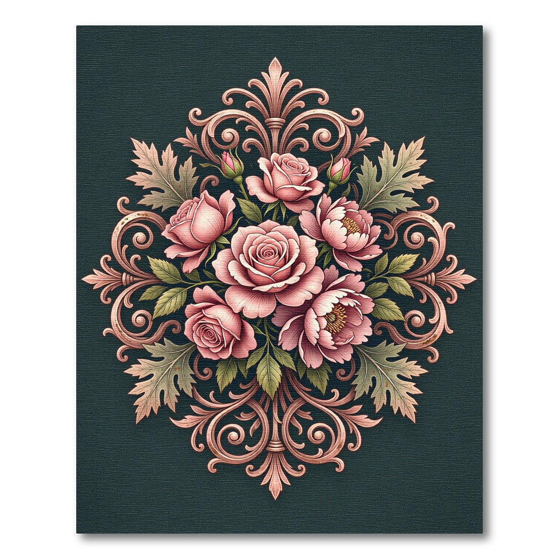 Elegant Blush Rose Baroque Medallion Rug