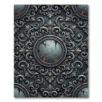Ornate Silver Damask Circular Medallion Rug