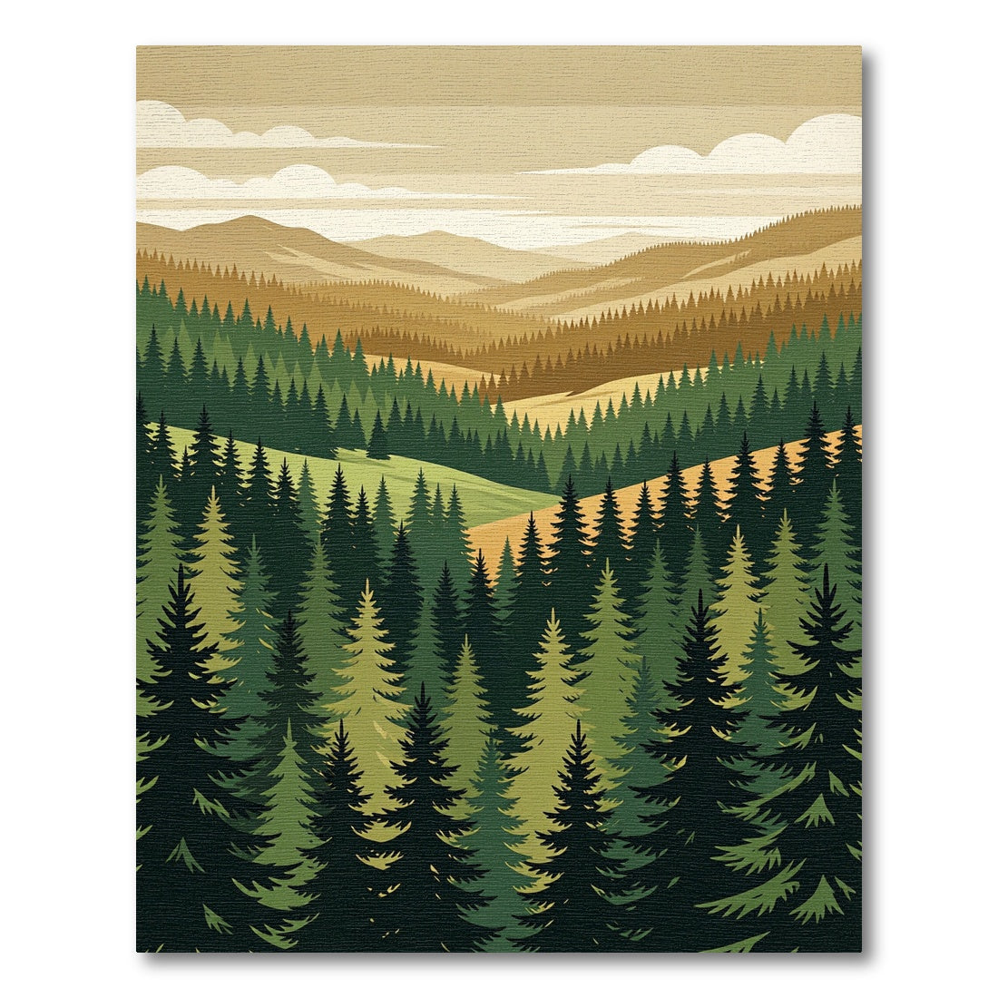 Earthy Pine Forest Mountain Valley Rug