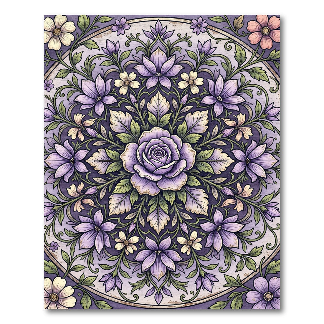 Elegant Lavender Rose Floral Mandala Rug