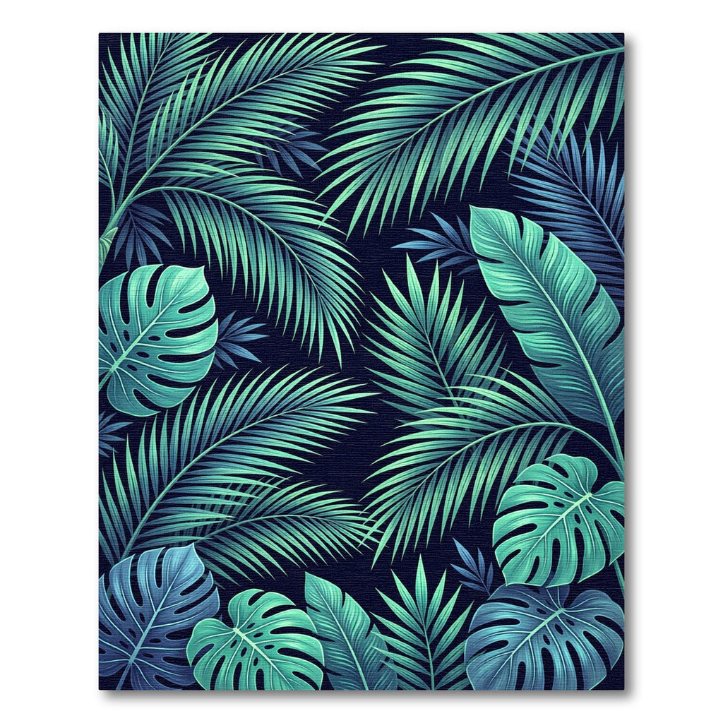 Lush Teal Tropical Foliage Composition Rug