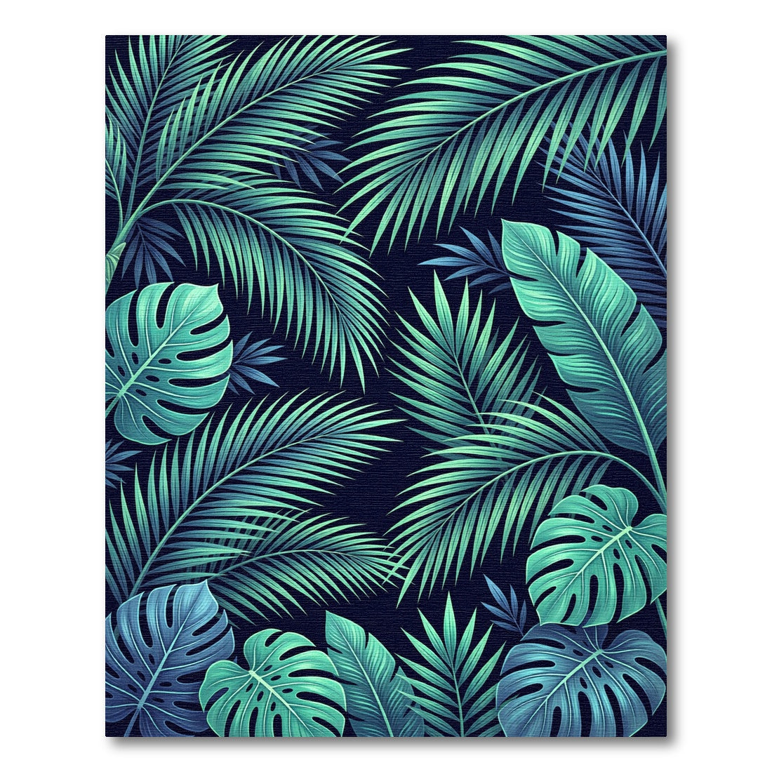 Lush Teal Tropical Foliage Composition Rug