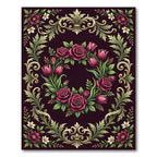 Deep Burgundy Rose and Tulip Floral Rug