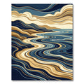 Abstract Blue Gold Wavy Coastal Landscape Rug
