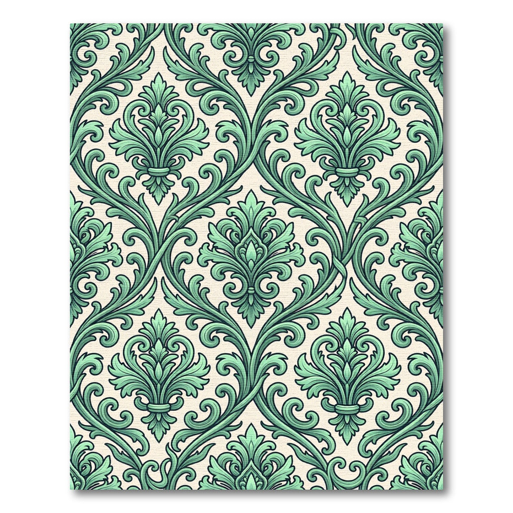 Elegant Sage Green Damask Scroll Runner Rug