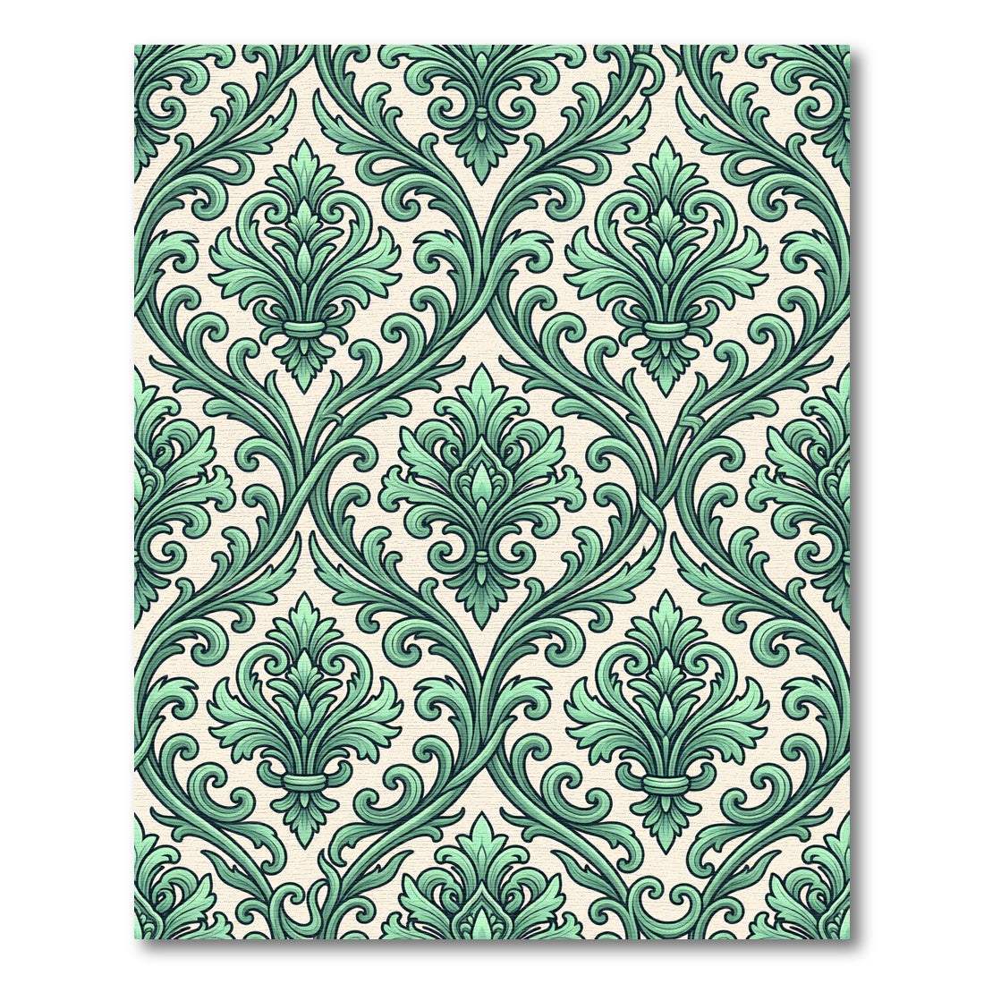 Elegant Sage Green Damask Scroll Runner Rug