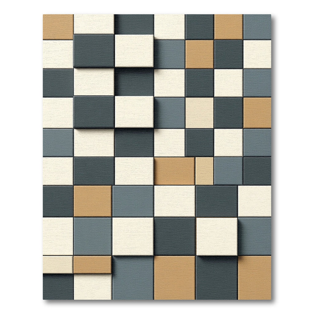 Geometric Staggered Squares Earth Tone Rug
