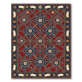 Crimson Blue Golden Arabesque Medallions Rug
