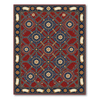 Crimson Blue Golden Arabesque Medallions Rug