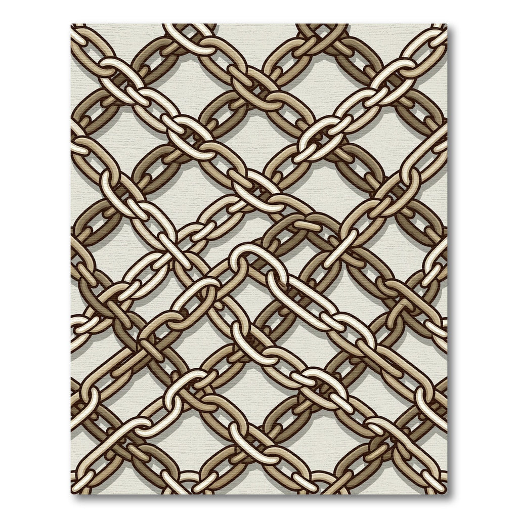 Interlinked Metallic Chain Geometric Grid Rug
