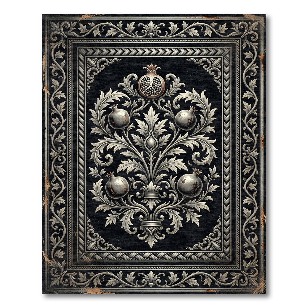 Antique Gilded Pomegranate Black Foliage Rug