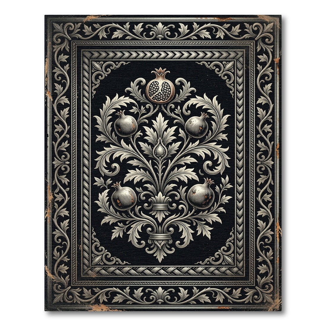 Antique Gilded Pomegranate Black Foliage Rug