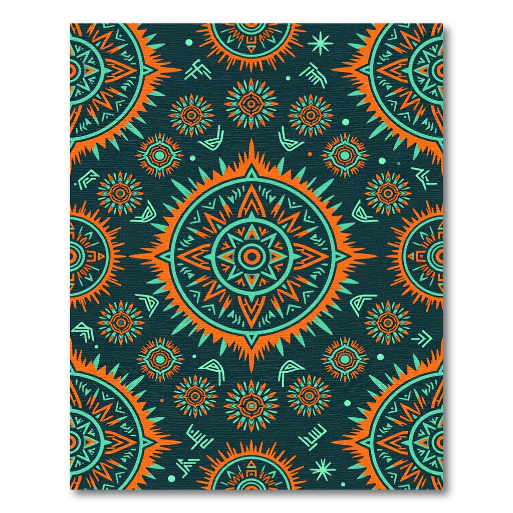 Vibrant Orange Turquoise Sunburst Medallion Rug