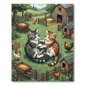 Playful Kittens in Rustic Farm Scene Rug