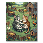 Playful Kittens in Rustic Farm Scene Rug
