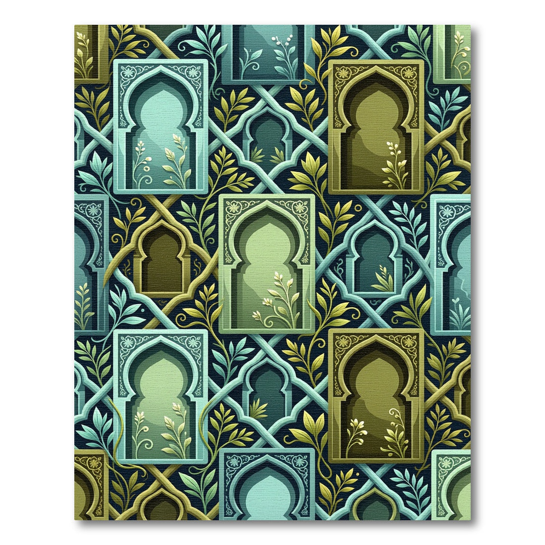 Green Teal Arched Window Foliage Rug
