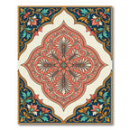Coral Navy Floral Medallion Frame Rug