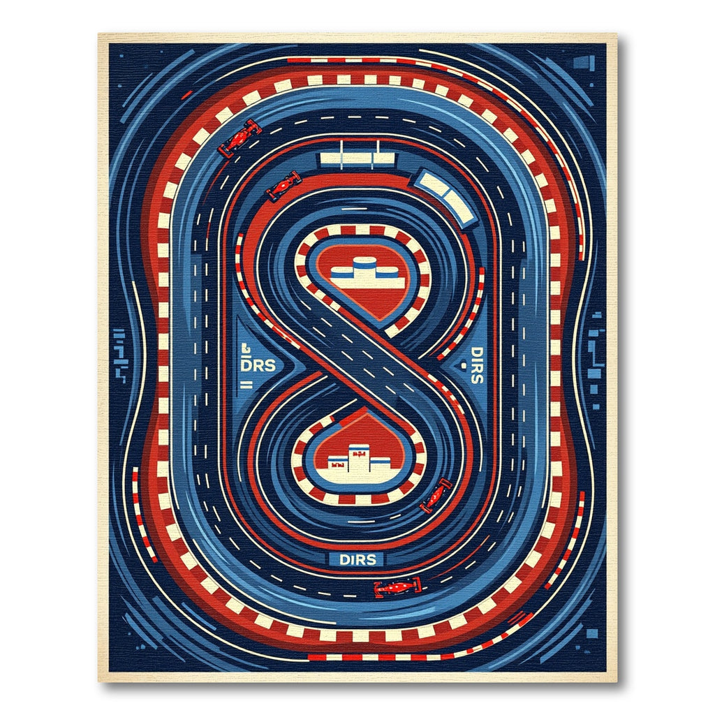 Abstract Red and Blue Race Track Rug