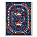 Abstract Red and Blue Race Track Rug
