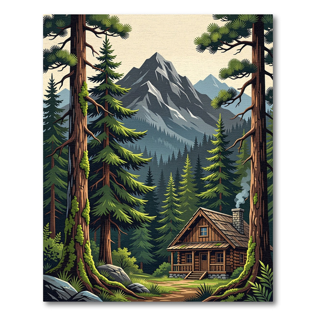 Mist Covered Mountain Forest Cabin Rug