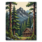 Mist Covered Mountain Forest Cabin Rug